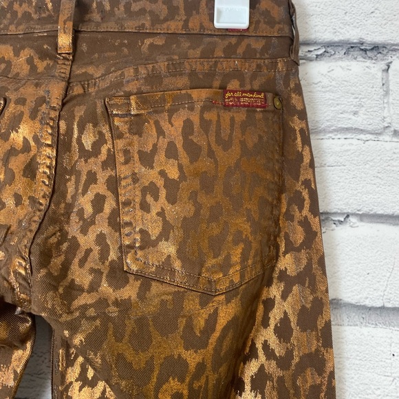 7 For All Mankind Metallic Gold & Brown Animal Print Leopard Skinny Jeans size 6 - Picture 8 of 16
